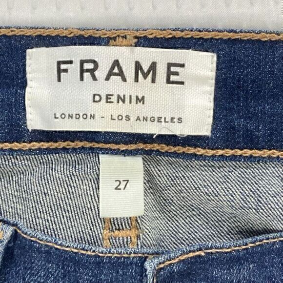 Frame Distressed Skinny Jeans Womens 27 Blue Dark Wash Casualwear Everyday Denim - Picture 13 of 15